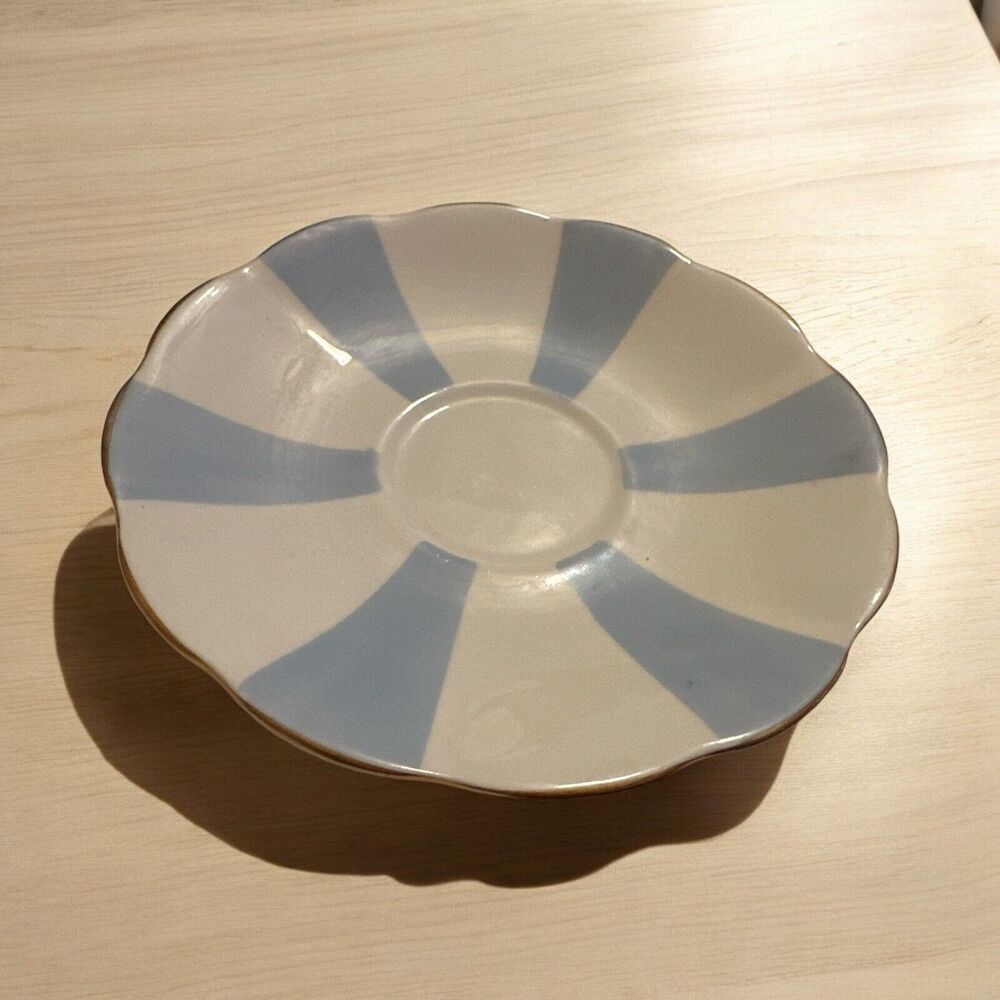 VTG Bone China Saucer Blue Scalloped Edge Made in England Light Blue And White